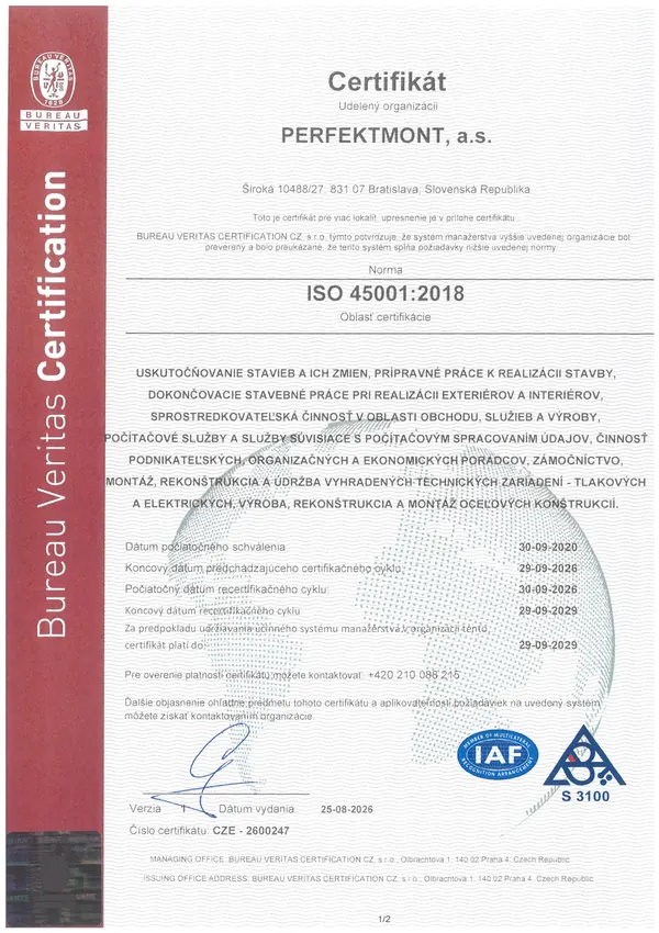 Zertifikat ISO 45001:2018 – Bureau Veritas Certification